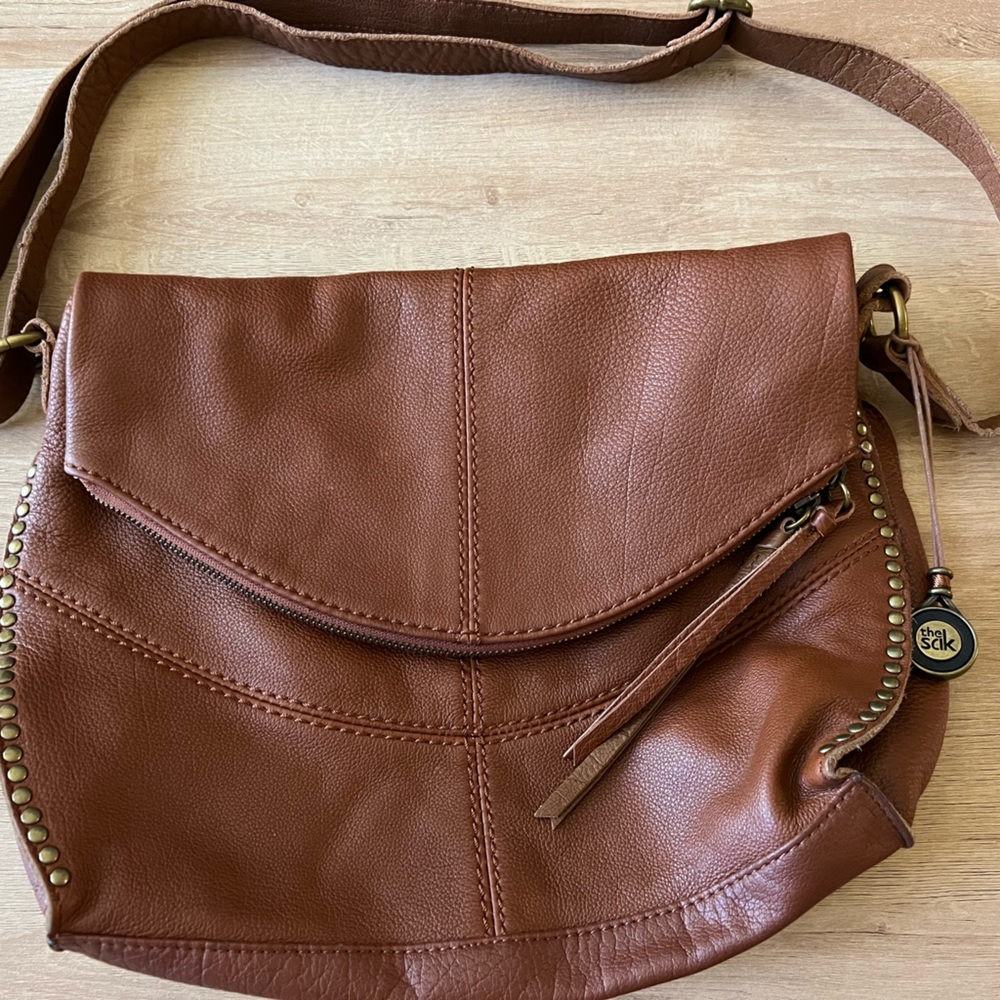 The Sak Silverlake Crossbody Bag Indigo Brown Leather Studded Handbag Purse